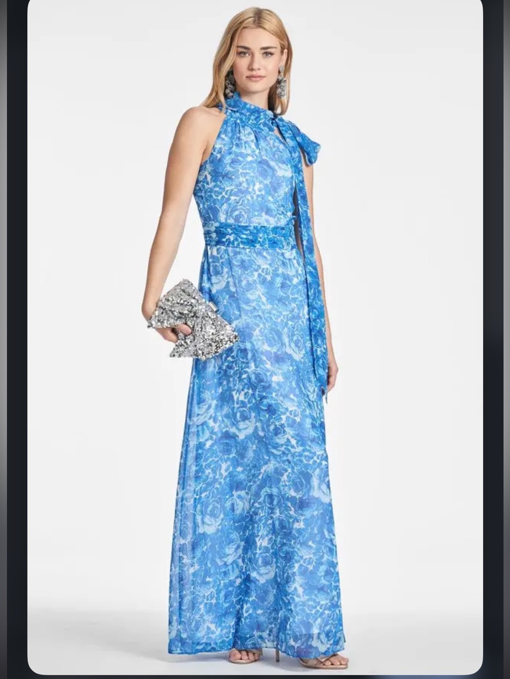 Sachin + Babi Kayla Gown Floral Chiffon Maxi Dress Mediterranean Blooms Blue 12